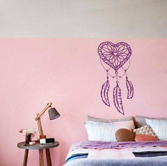 Removable Dreaming Heart Dreamcatcher Dream Catcher Tribal Ethnic Feathers Amulet Wall Sticker For Living Room Home Decoration Bedroom Stickers For