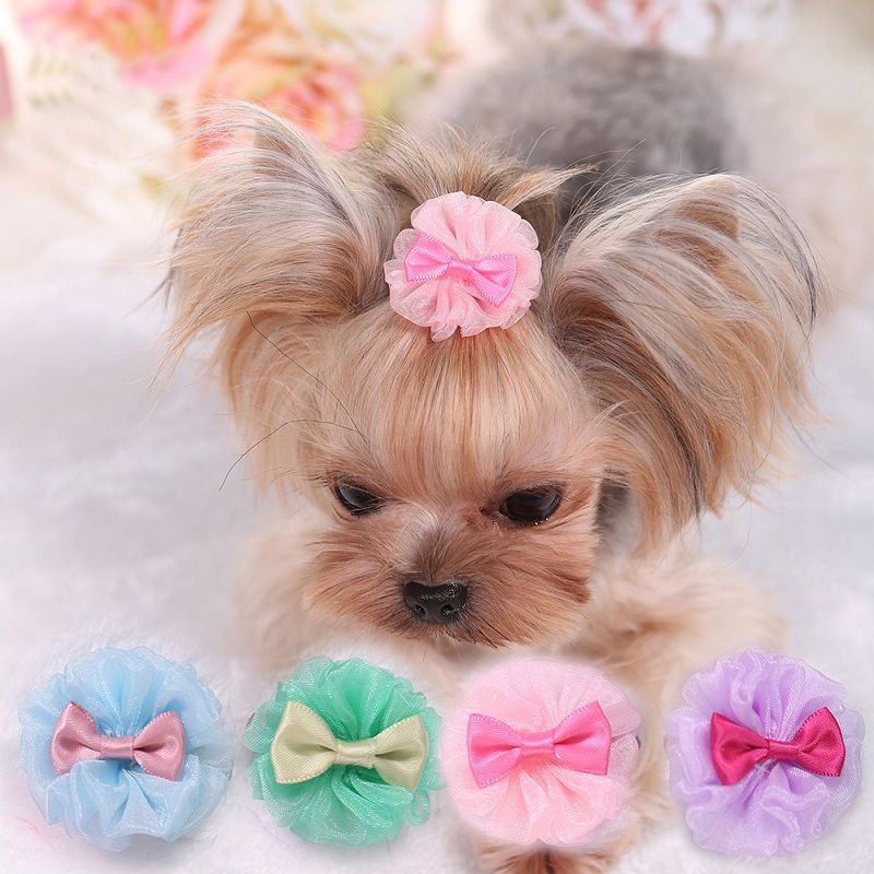 Handmade Pet Dog Cat Hairpin Hair Bows Dog Puppy Lace Princess