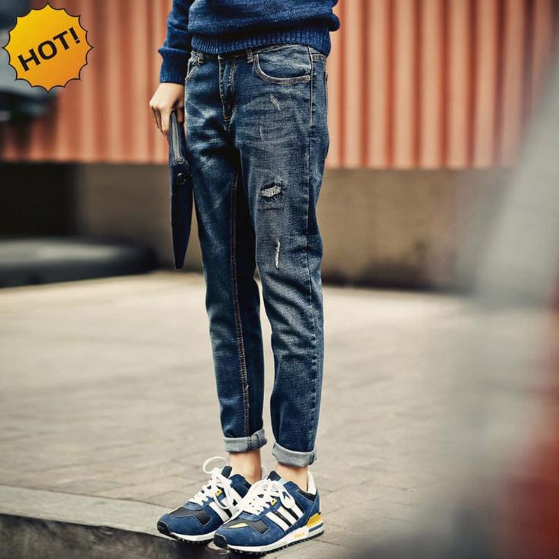 cuffed ripped jeans mens