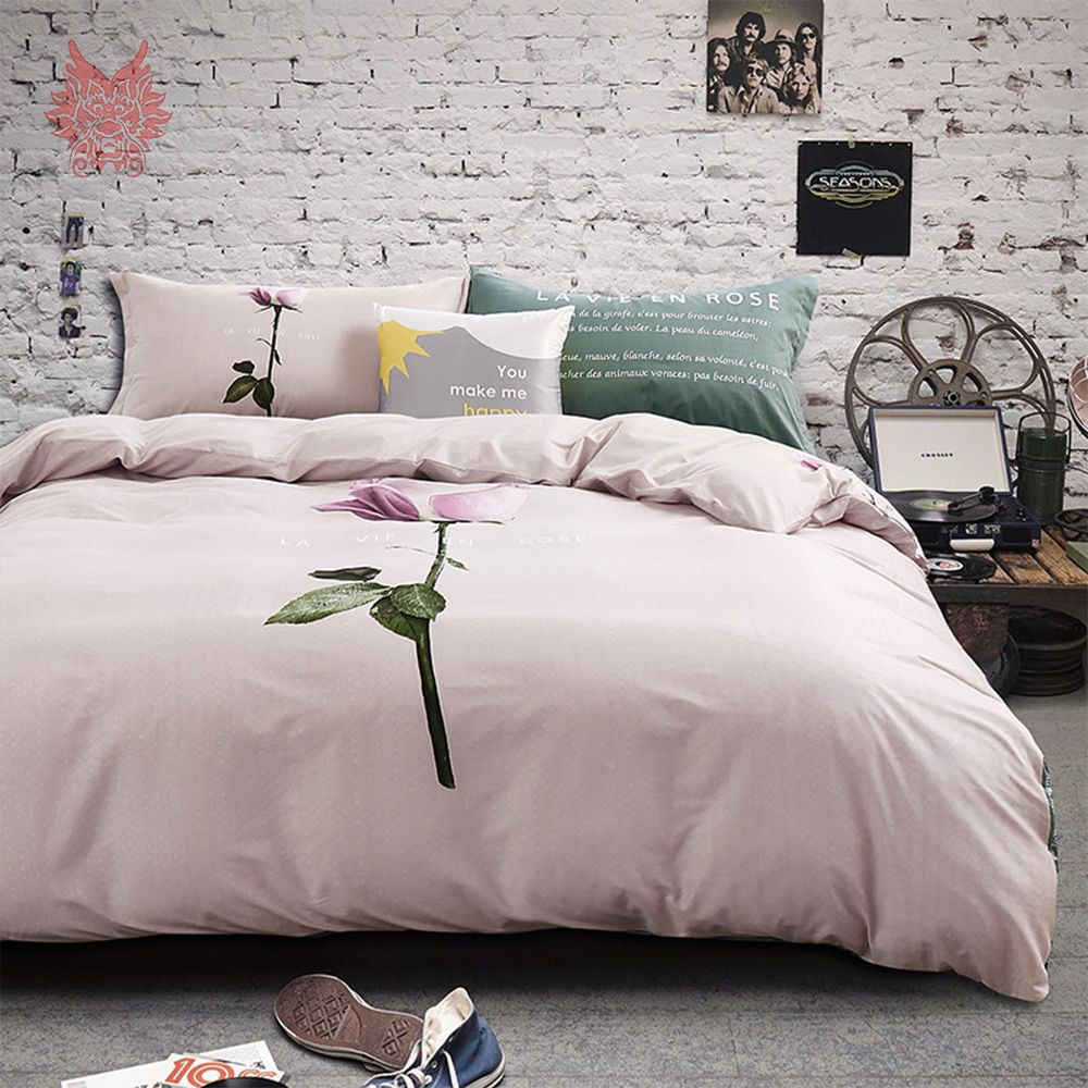 Pastoral Luxury Lotus Print Bedding Sets 100 Pure Cotton Duvet