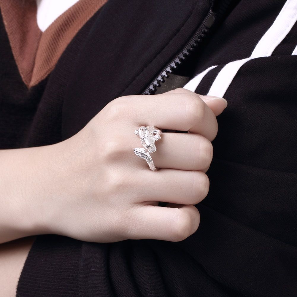 Silver Plated Ring Brass Ring Women Rings Jewelry Ring Wholesale Ring Silver Plated Adjustable Leaf Dotted Ring