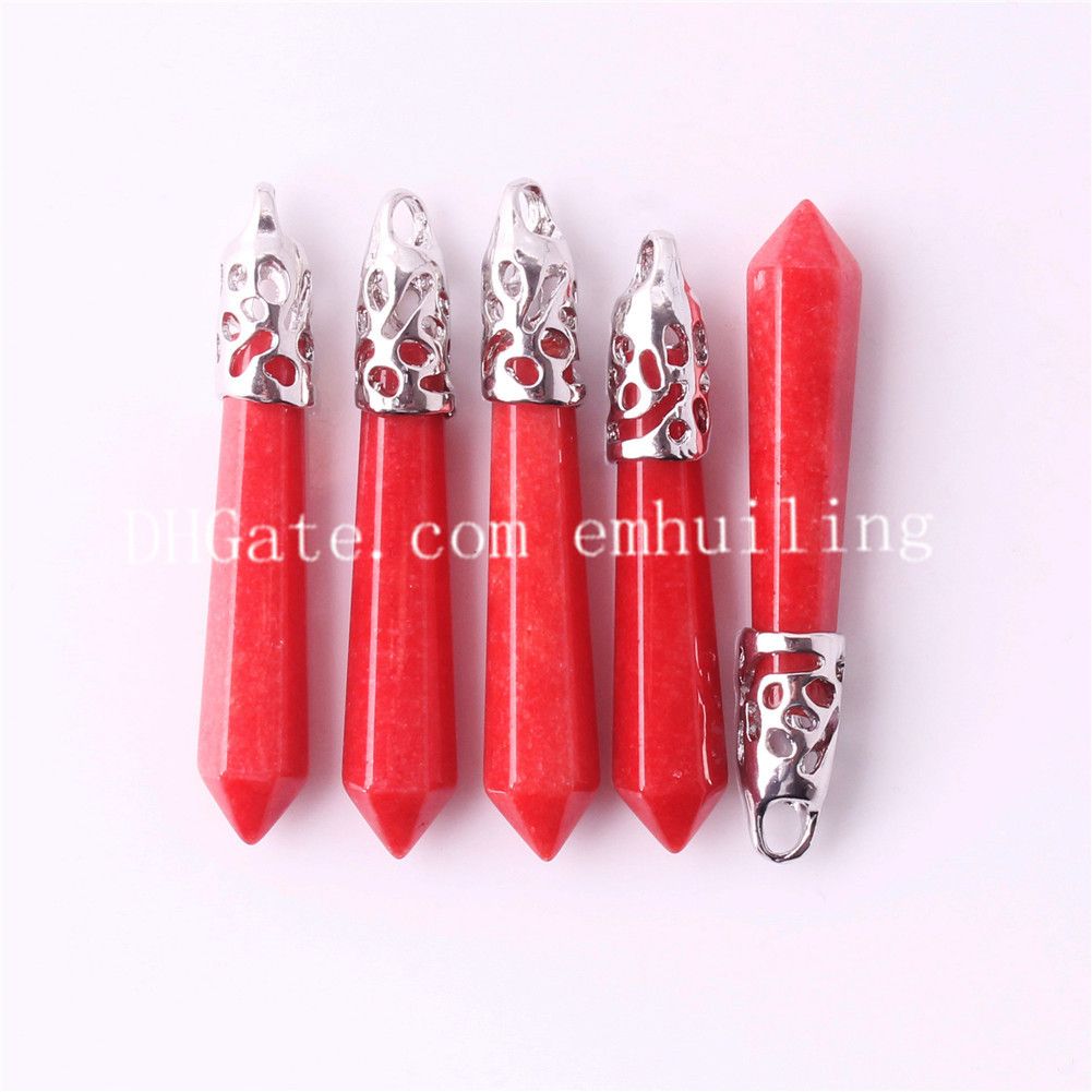10PC Wholesale yellow jade Hexagonal Point Pendant Gemstone Jewelry Necklace