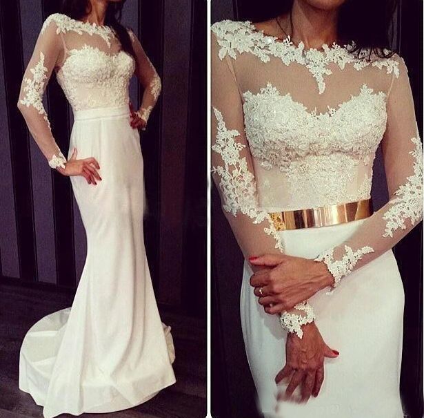 Grosshandel Mermaid Brautkleider Mit Gold Metall Gurtel Spitze Applique Mit Langen Armeln Chiffon Gericht Zug Robe De Mariee Brautkleid Von Becky Wedding 119 56 Auf De Dhgate Com Dhgate