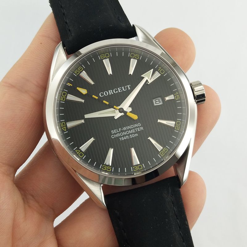 Corgeut 41mm Black Dial Sapphire Crystal Stainless Steel Case Leather Strap Automatic Mechanical Mens Wristwatches Watches 2751 Unique Watches Black Watches From Atn123 131 6 Dhgate Com