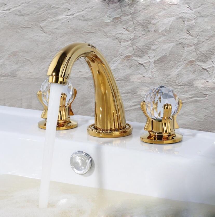2019 3 Holes 8 Widespread Bathroom Lavatory Sink Faucet Crystal