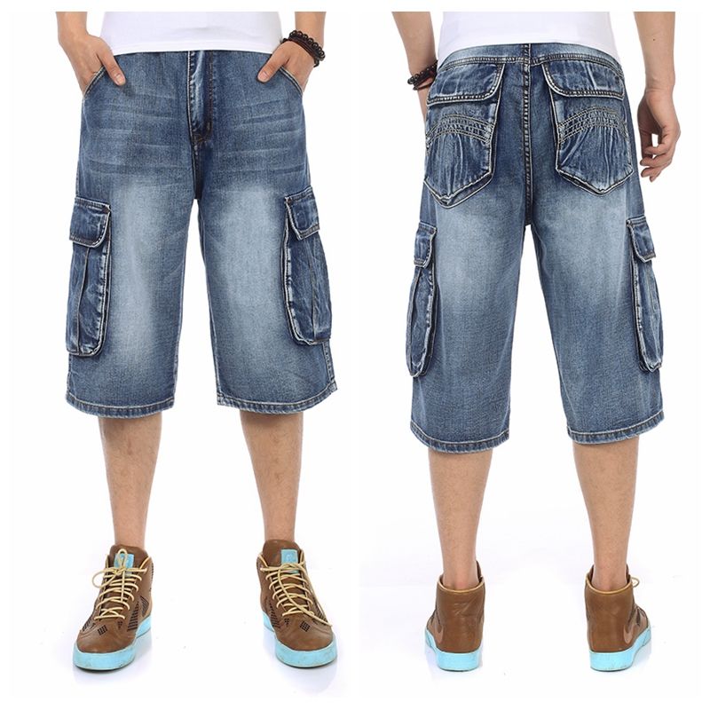 Pantalones vaqueros grandes de para hombre talla grande Pantalones cortos vaqueros holgados hombres grandes