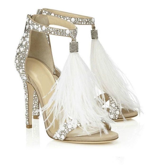 Acquista 2018 Moda Piuma Sposa Oro Scarpe Da Sposa Da 4 Pollici Cristalli  Tacco Alto Strass Scarpe Da Sposa Con Cerniera Partito Sandali Scarpe Le  Donne A 50,72 € Dal Manyiyongxing | DHgate.Com