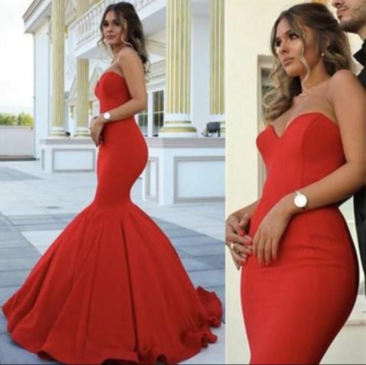 red satin mermaid prom dress