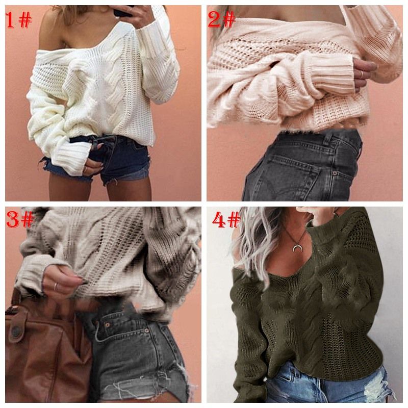 Women Fashion Sexy Shoulder Knitted Pullovers Casual Top Loose Sweaters Simple V Neck Lady Clothing Knitting Patterns For Kids Sweaters Easy Knitting Women Fashion Sexy Shoulder Knitted Pullovers Casual Top Loose Sweaters Simple V Neck Lady Clothing Knitting Patterns For Kids Sweaters Easy Knitting