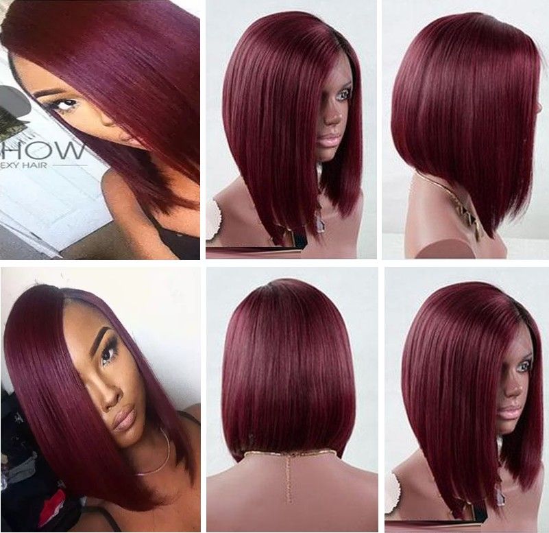 9a Grade Burgundy Bob Full Lace Wig Virgin Brazilian Hair Silky