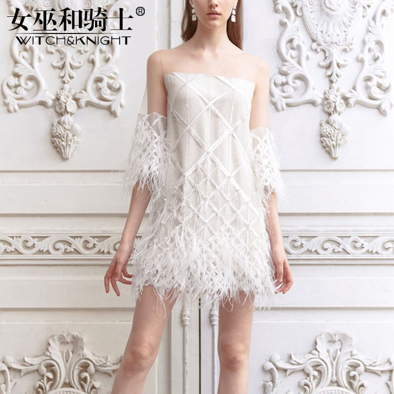 white short feather dress