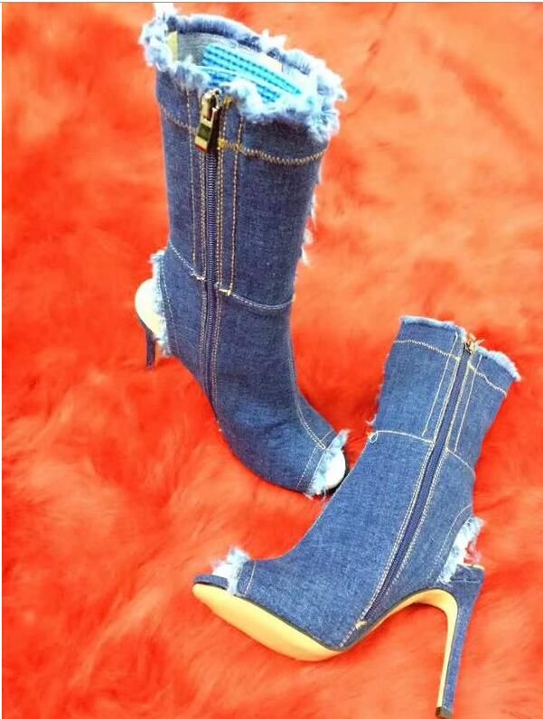 Acquistare 2018 Stivali Di Jeans Tacchi Sottili Sandalo Donna Stivali Peep  Toe Sandali Estivi Mujer Summer Caviglia Botas Taglia Stivaletti Economico  | Consegna Veloce E Qualità | DHgate Italy
