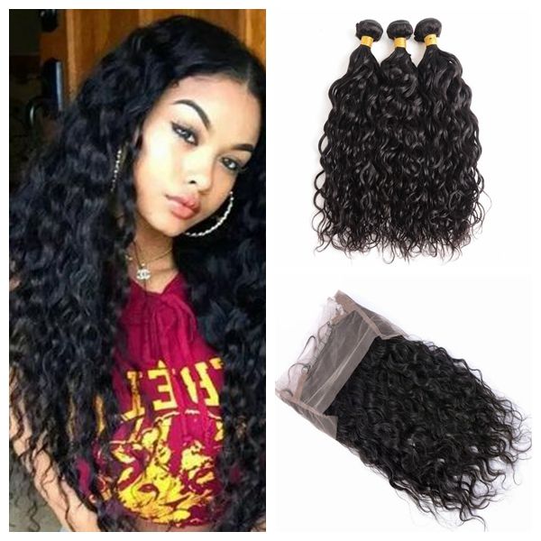 Huihao 8a Brazilian Water Wave Curly Hair 3 Bundles With Closure