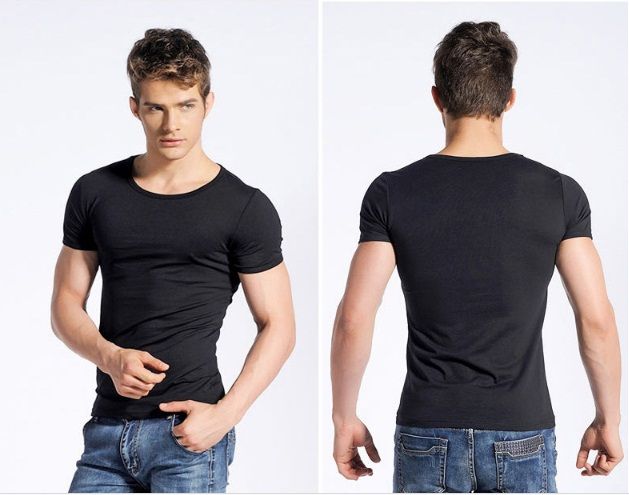 T-Shirt Kurzarm Shirt Aufdruck U-Neck Slim Fit Fitness Herren OZONEE JS/SS100666 