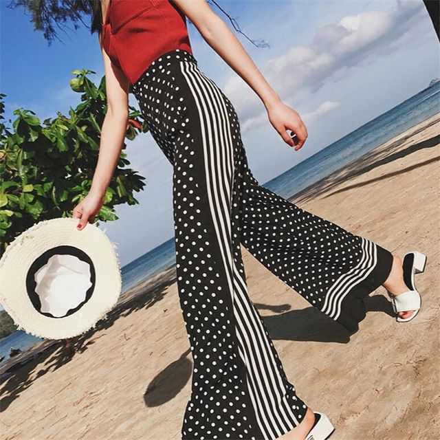 white polka dot trousers