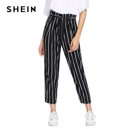 Compra SHEIN Pantalones De Rayas De Cinturón De Sí Mismo Ropa De Moda  Cintura Alta Cremallera Volar Pantalones 2018 Primavera Nueva Pantalones De  Zanahoria Casual Barato | Entrega Rápida Y Calidad | Es.Dhgate