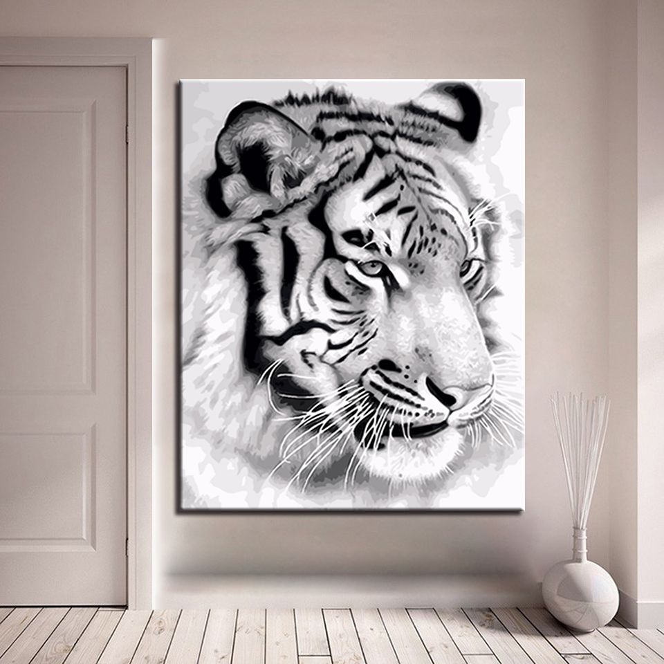 WHITE TIGER CANVAS PRINT PICTURE WALL ART ABSTRACT DESIGN SET OF 4 FREE DELIVERY