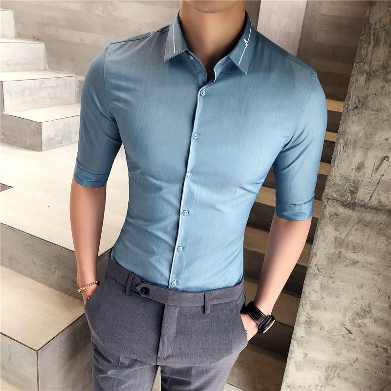 2020 Summer New Korean Mens Slim Shirt British Mens Business