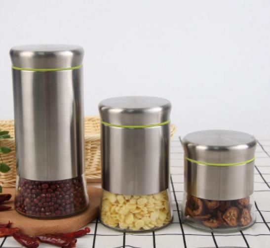 satin al cam paslanmaz celik kapak ile seker pot siseleri organizator cay kahve baharat depolama kavanoz mutfak gida konteyner icin tl219 63