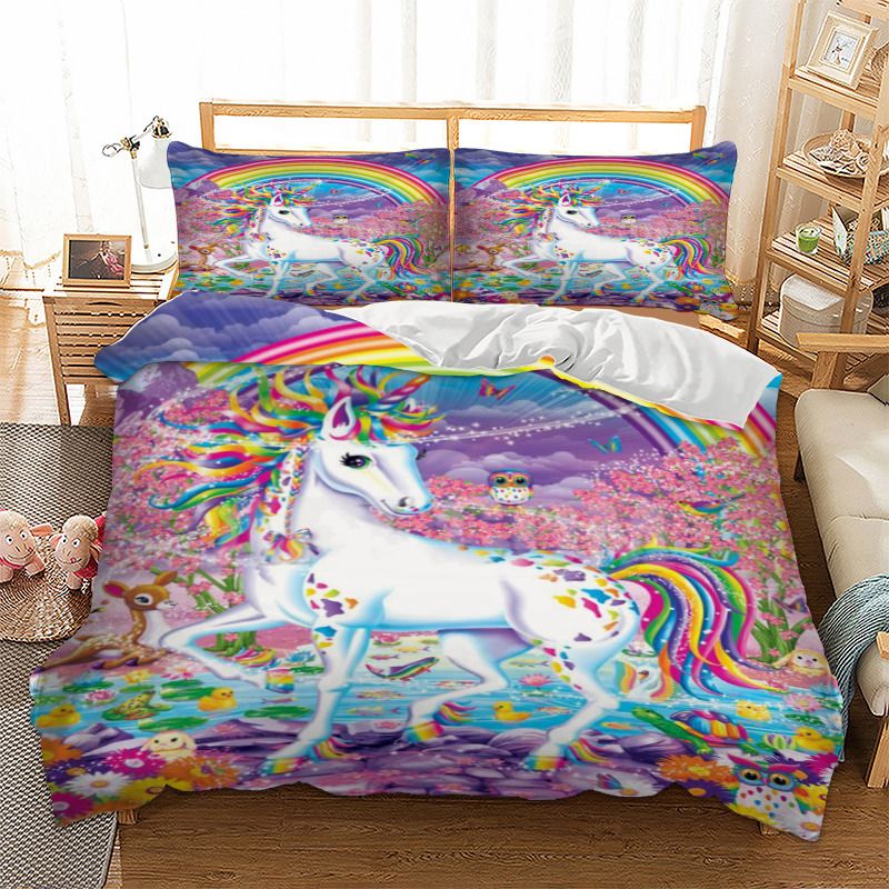 Unicorn Bedding Set Rainbow Duvet Cover Pillow Cases Twin Full
