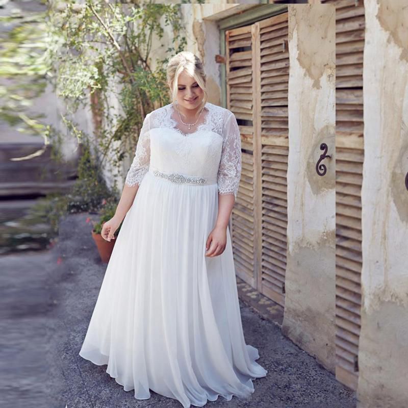 Acquistare 2019 Plus Size Abiti Da Sposa Con Maniche A Line In Chiffon E  Pizzo Nuovo Arrivo Grandi Donne Abiti Da Sposa Su Misura Abiti Da Sposa  Economico | Consegna Veloce E