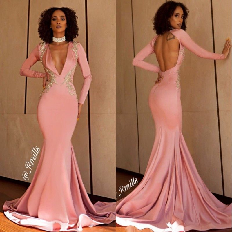deep v neck mermaid prom dress