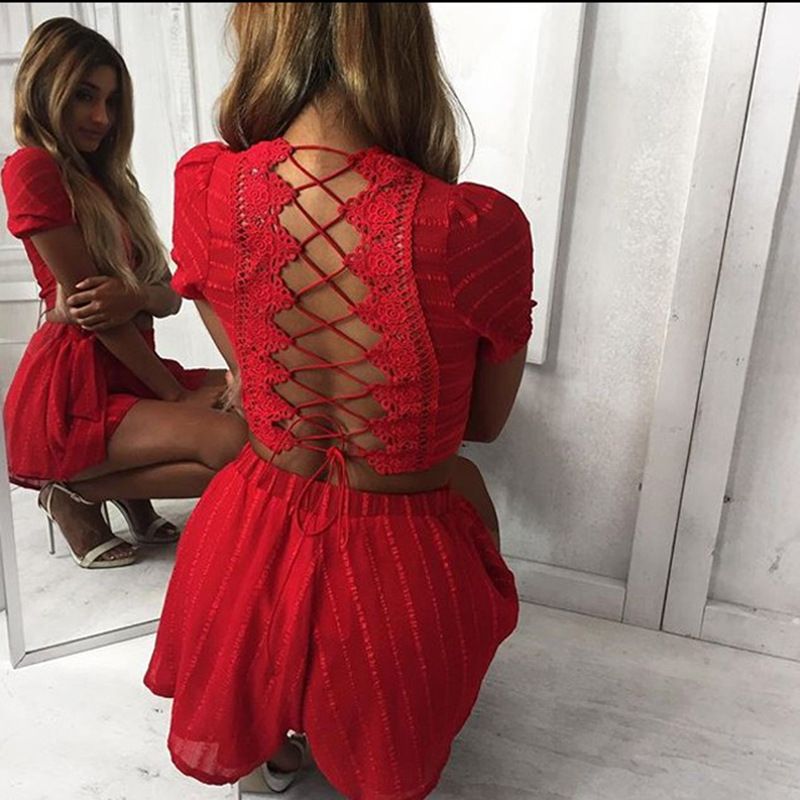 red two piece romper