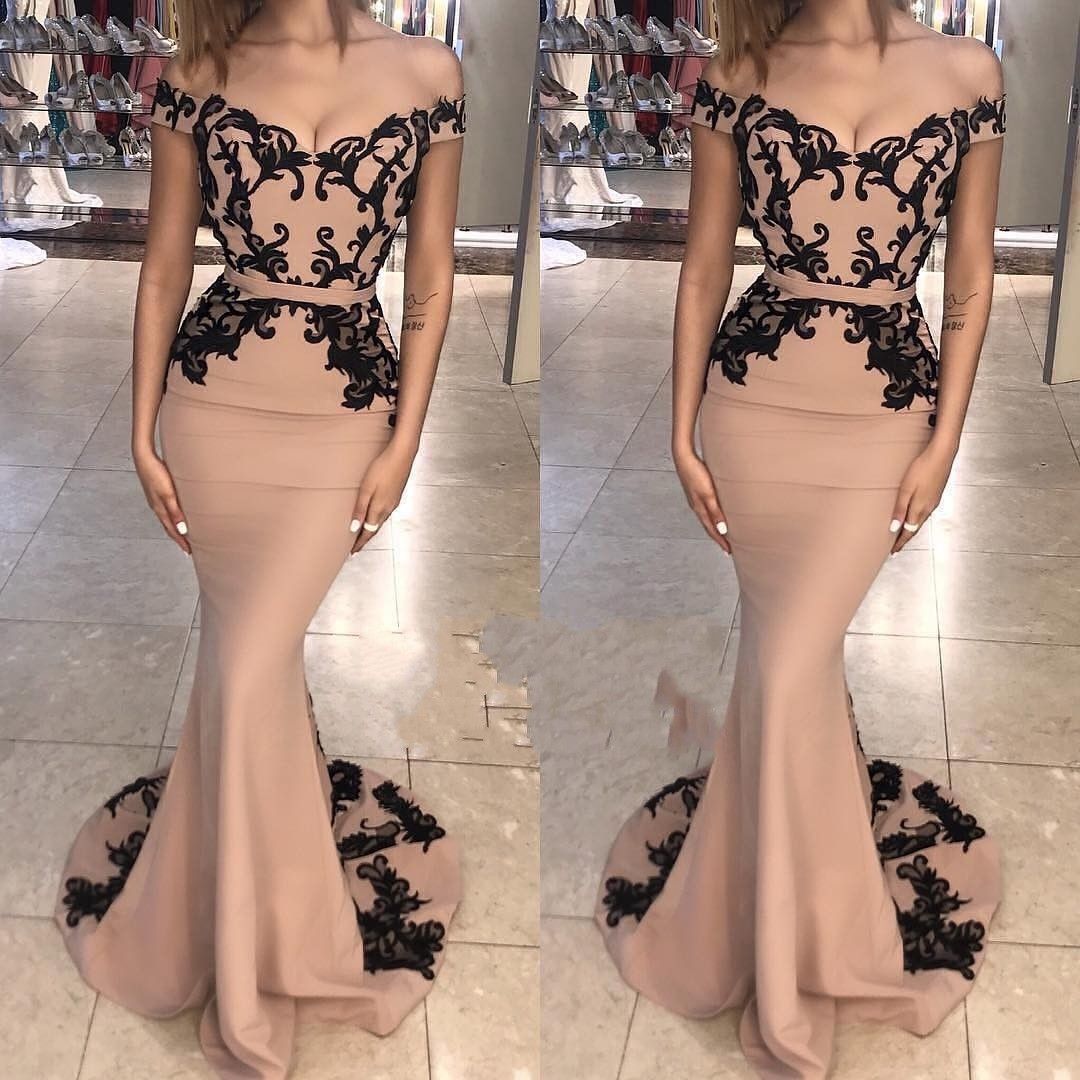 Welp V Neck Sweep Train Off The Shoulder Nude Trumpet Mermaid Evening WP-95