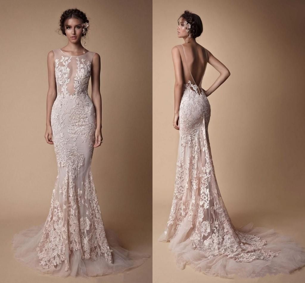 Acheter Berta 2020 Sirène Robes De Mariée Robe De Mariage Magnifique Bijou Sexy Dos Nu Robes De Mariée En Dentelle Robe De Mariée Longue Appliques De