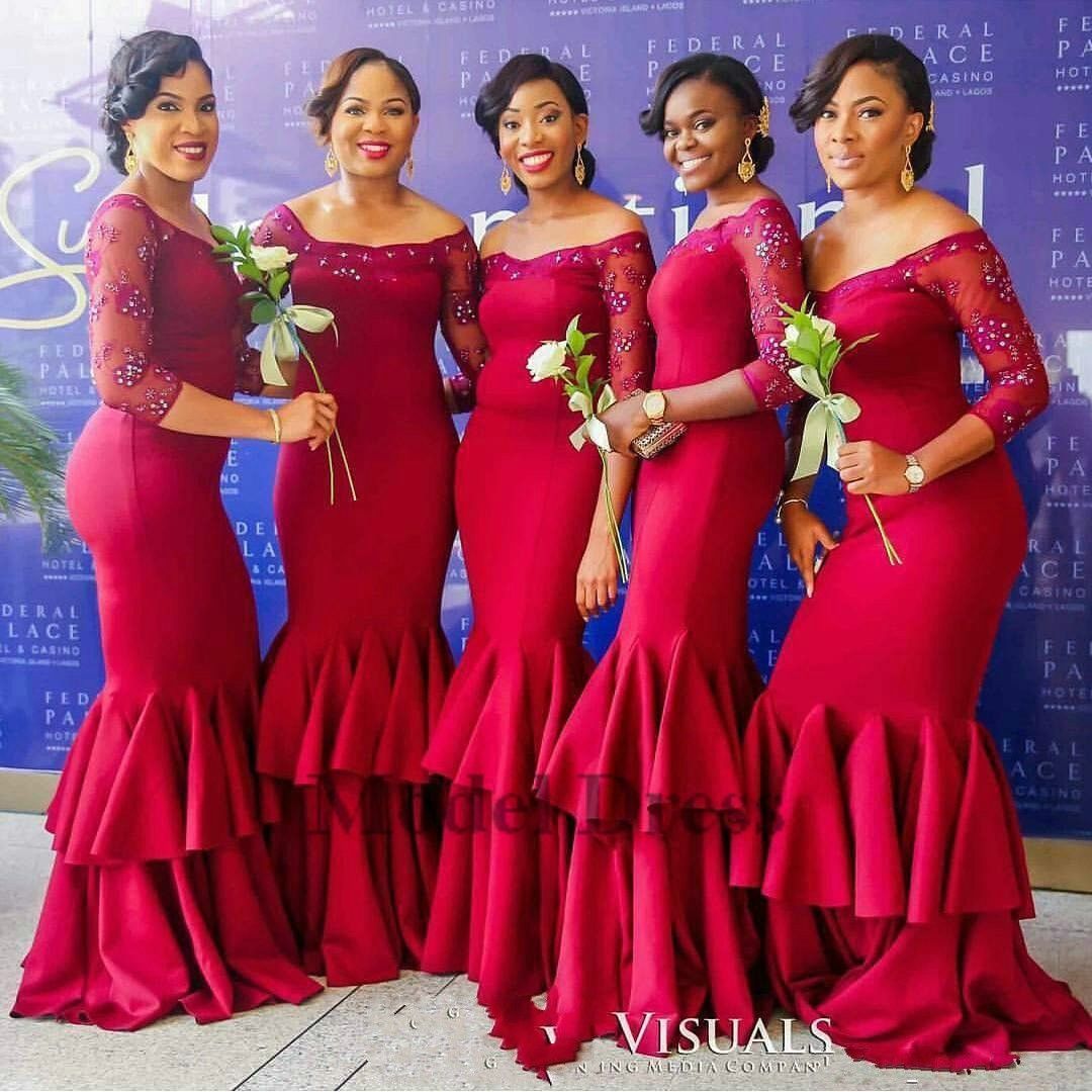 pastel red bridesmaid dress