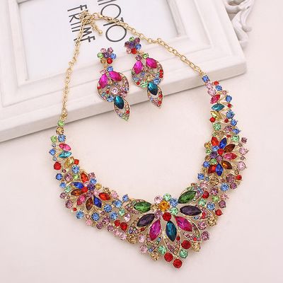 Brillante Collar Llamativo de Conjunto Collar de Cristal Flor Cuelga Pendientes Bisutería Colorida 1 Unidades