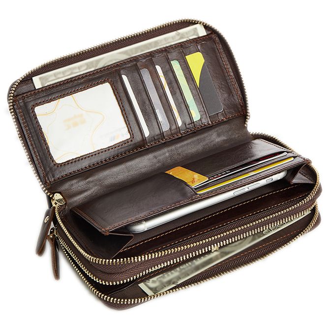 Acquistare Doppia Cerniera Portafoglio Lungo In Vera Pelle Fermasoldi Carta  Bifold Portafoglio Biglietto Porta Monete Portafoto Tasca Uomo Daffari  Pochette Economico | Consegna Veloce E Qualità | DHgate Italy