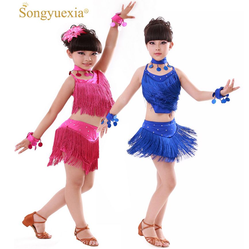2019 Songyuexia Latin Tassel Ballroom Dance Dress Kids Girls Dancewear Fringe Skirts Latin Stage Dance Costume Clothing Children From My09, $21.96