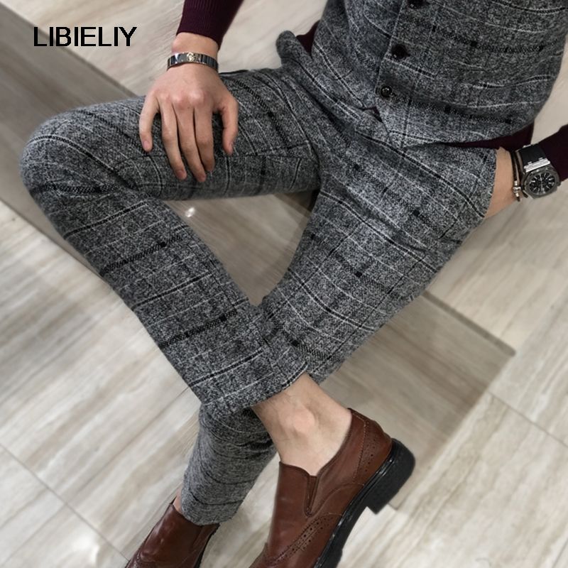 Compra Invierno Grueso Traje De Pantalones De Los Hombres Adelgazan La  Manera Del Vestido De La Tela Escocesa De Los Pantalones Más El Tamaño  Desgaste Formal Del Negocio Para Hombre De La