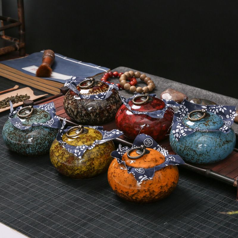 satin al fishion en eski cin sanat fambe seramik cay kutusu seker tuz baharat snacks saklama kabi cay kulturu kalite depolama siseler kavanozlar