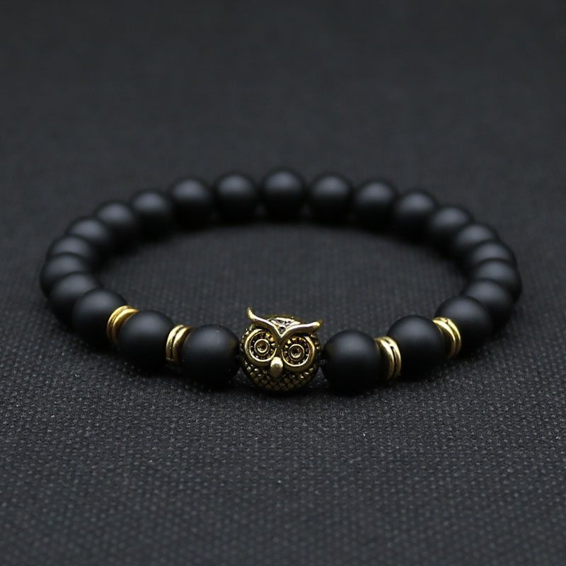Pulsera De Cabeza De Búho De Animales Plateados De 8 Mm De Y Pulsera De Cabeza De Búho De Animales Plateados De 8 Mm De Y
