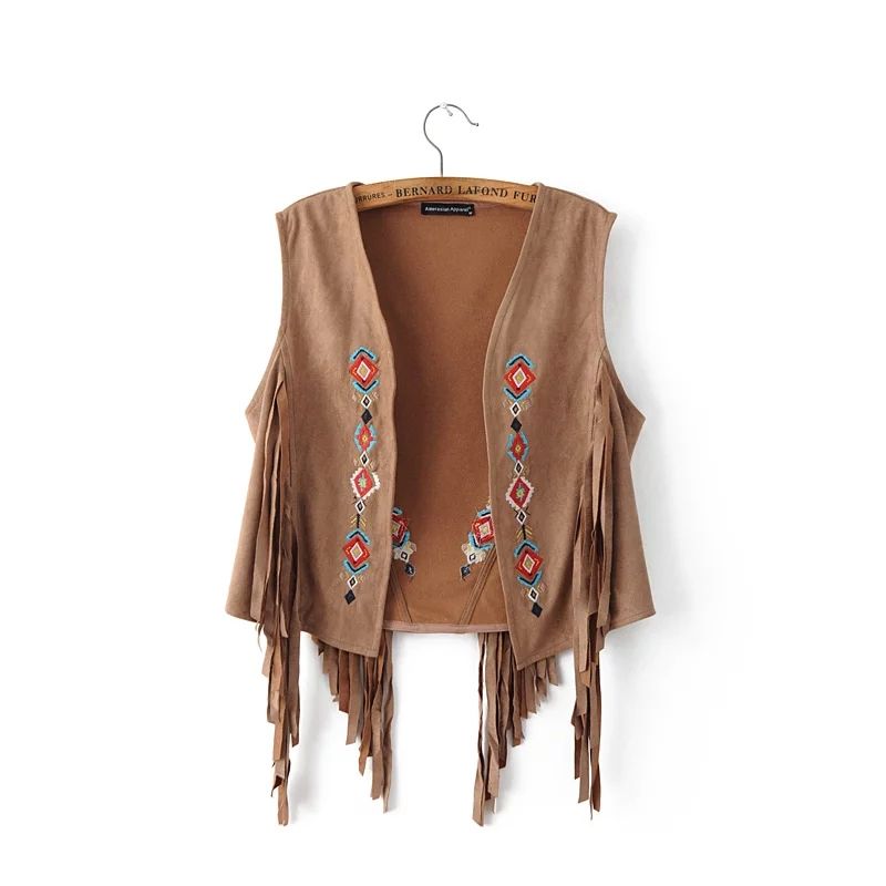 Estate Autunno Camoscio Nappe Senza Maniche Gilet Con Frange Cardigan Nero  Kaki Retro Gilet Di Pelle Scamosciata Ricamata Donne Gilet Da 40,32 € |  DHgate Italy