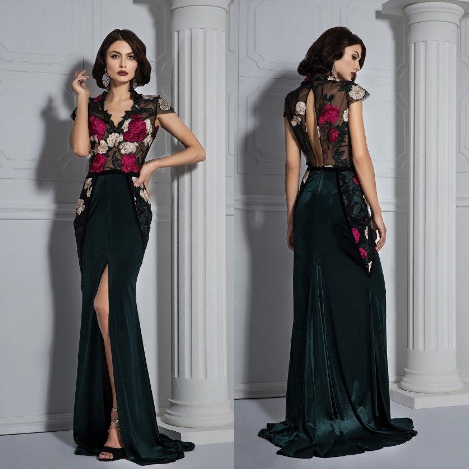 Compra Ilusión Vestidos De Fiesta Vintage Casquillo De La Manga Bordado  Hecho A Mano Lado Dividido Vestidos De Noche Sexy Hollow Volver Tren De  Barrido Vestidos Formales Barato | Entrega Rápida Y