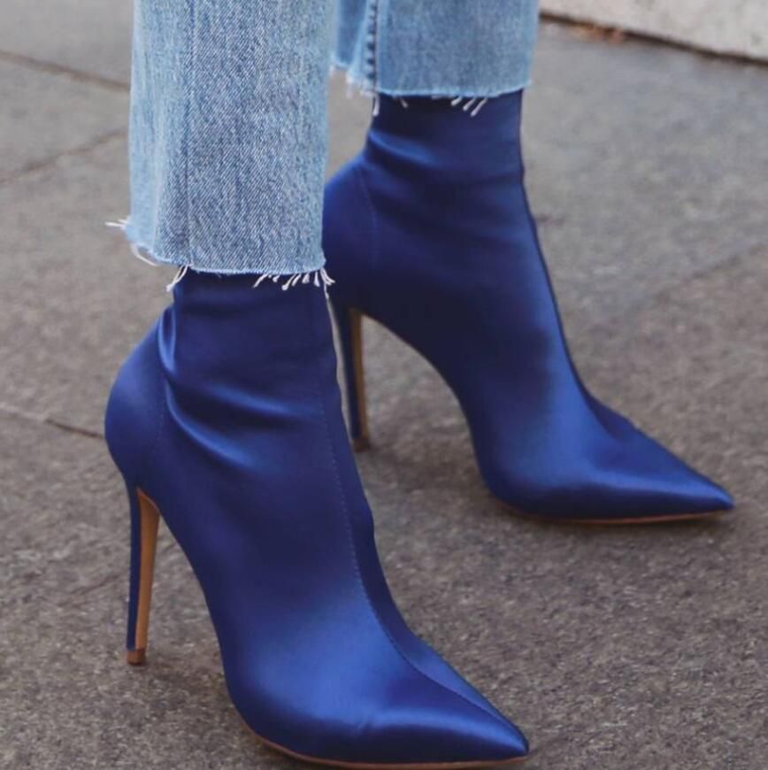 blue satin boots