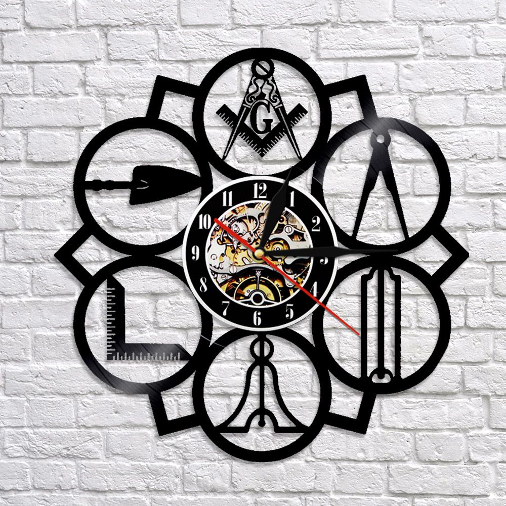 Masonic Free Mason Logo Vinyl Record Creative Hanging Clock Home