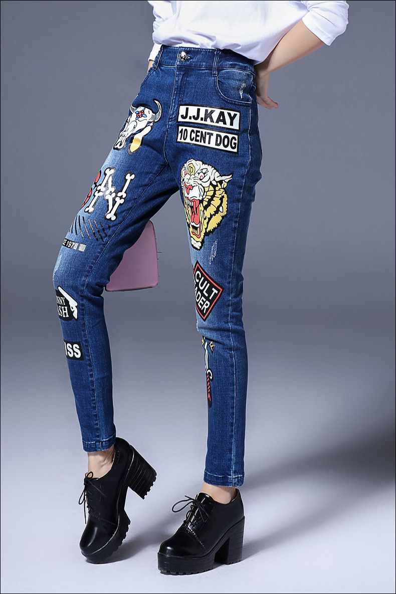 Nuevos pantalones vaqueros de mujer 2018 ropa de mujer de otoño, estampados de de tigre,