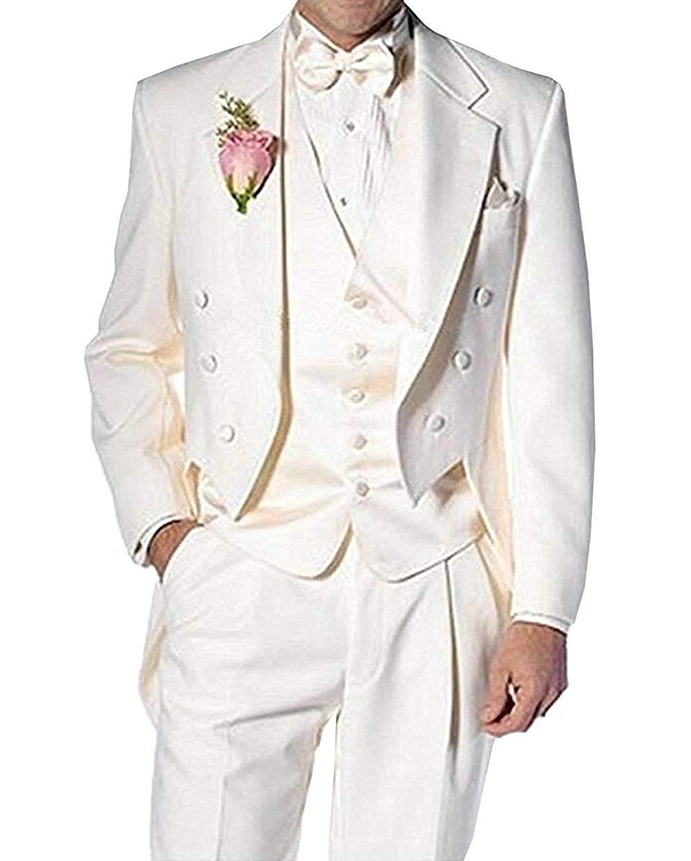 Solovedress Slim Fit Men kostym Modern 3 Piece Custom Made Groom Tuxedos Jacka Tux Vest Byxor Set Bröllopskläder