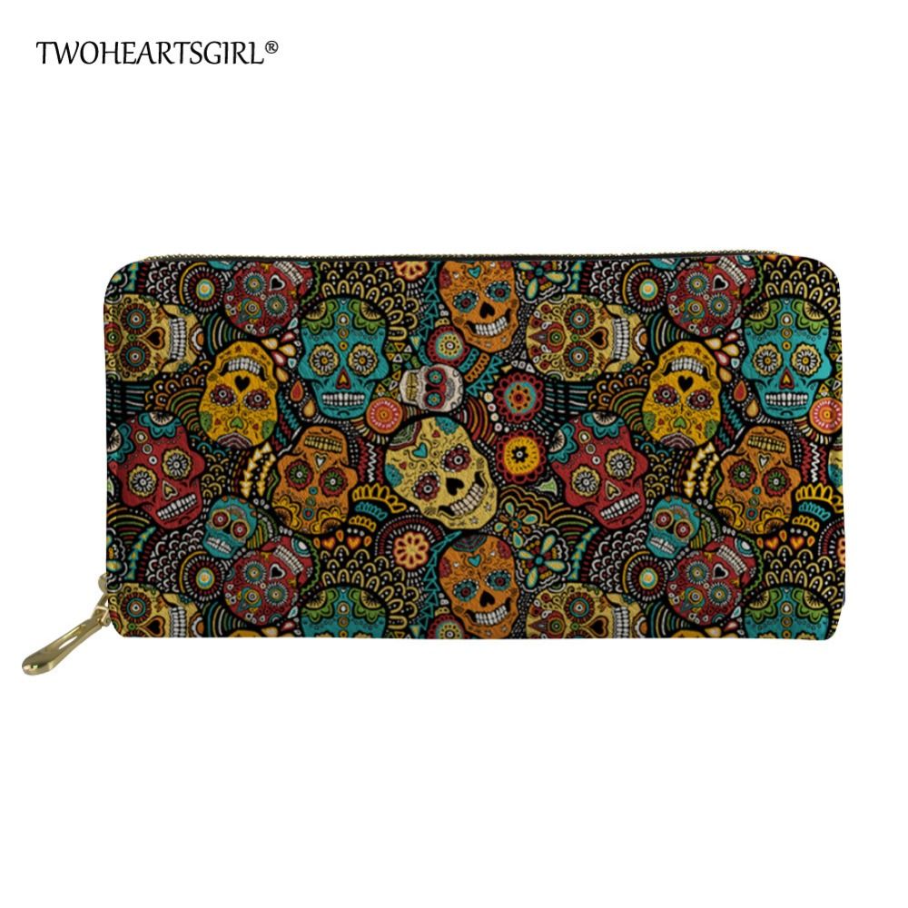 Sugar Skull Long Passport Wallets Money Leather Clutch Purse And Handbag Organizer