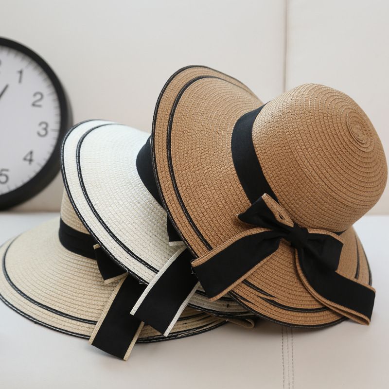 sun hat with black bow