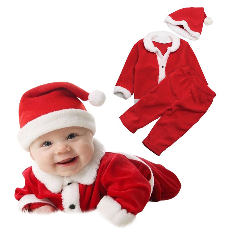 Kids Baby Boys & Girls Christmas Xmas Party Santa Claus Costume Outfits Sets Hat