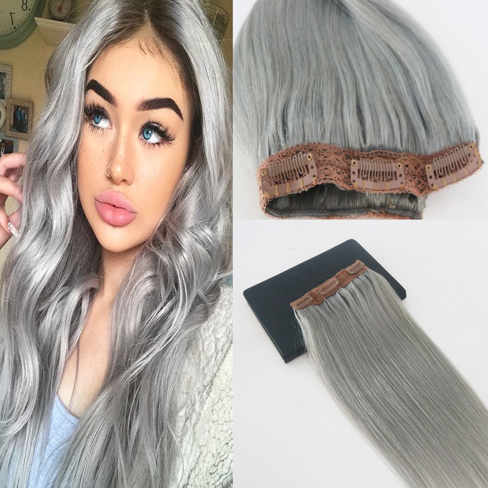 5 Clips One Piece Clip In Human Hair Extensions With Lace Straight