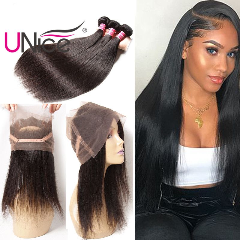 2019 Unice Hair 360 Lace Frontal With Bundles Brazilian Indian 8a Virgin Straight Human Hair Weaves With Frontal Wholesale Straight Hair Bundle From