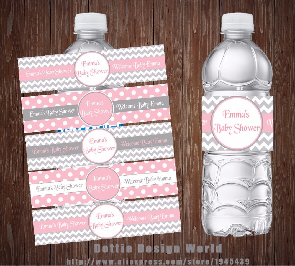 Grey Pink Chevron Princess Party Water Bottle Labels Candy Bar