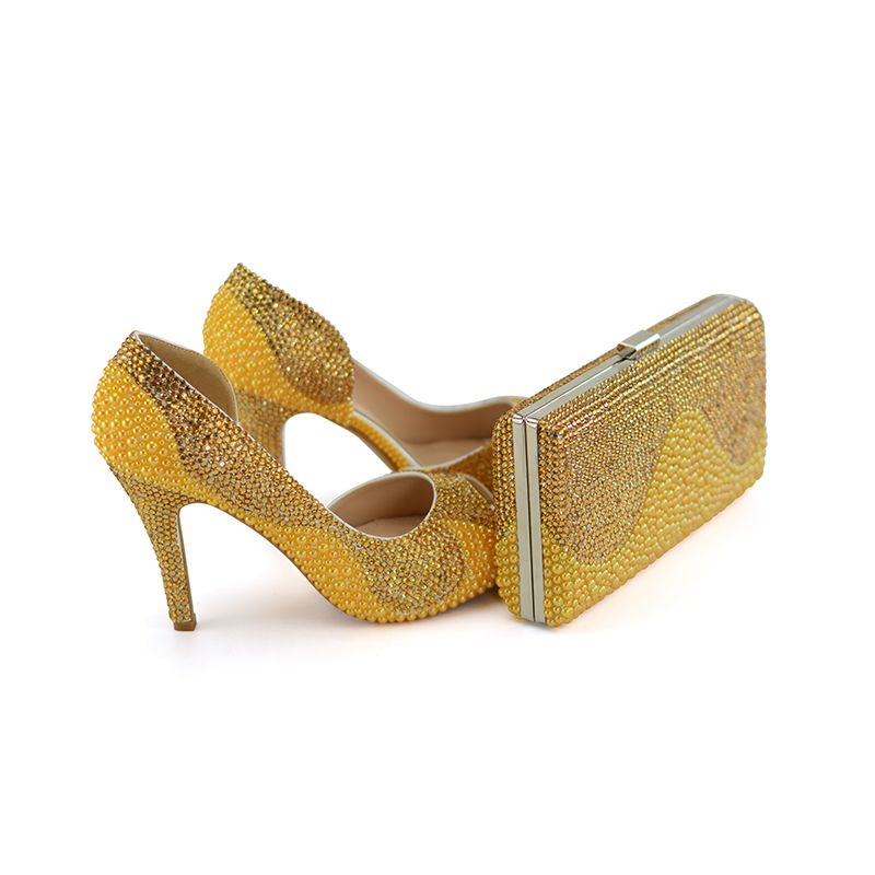 Compre Peep Toe Gold Pearl Rhinestone Zapatos De Vestir Nupciales Y  Plataforma De Embrague 4 Pulgadas Zapatos De Fiesta De Boda De Tacón Alto  Con Bolso A Juego A 133,85 € Del