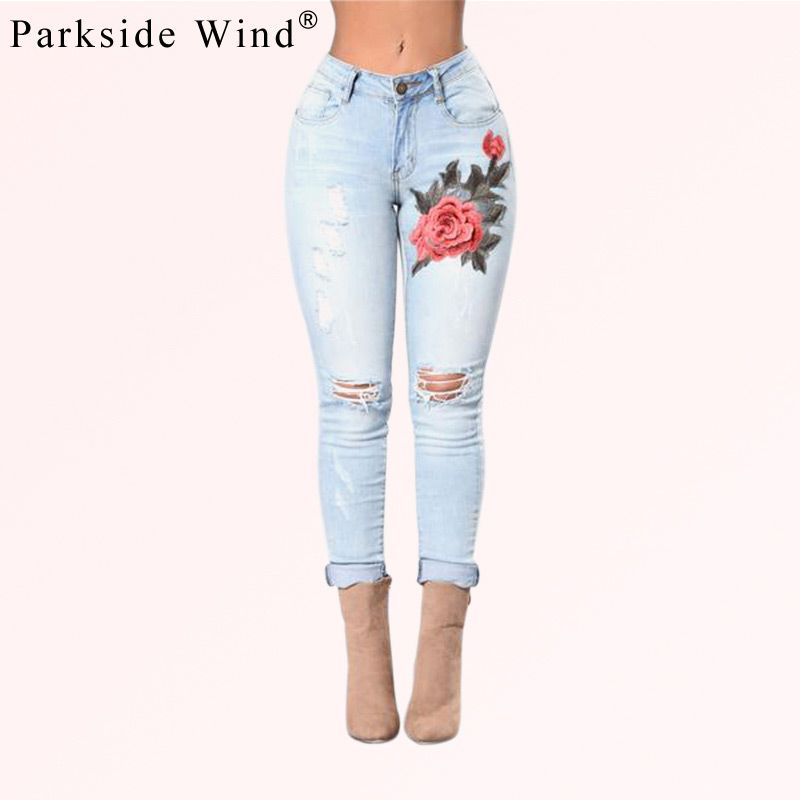 Compre PARKSIDE WIND Floral Bordado Calça Jeans Calça Jeans Feminina Casual Calças Jeans Moda Feminina Bolso De Cintura Alta Calças KWA0252 5 De Splendid99, $104,89 | Pt.Dhgate.Com